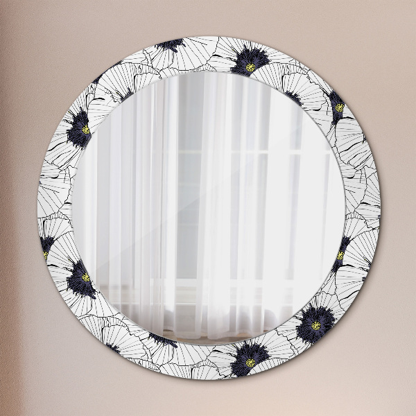 Ronde spiegel met decoratie Lineaire bloemensamenstelling