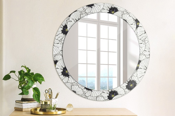Ronde spiegel met decoratie Lineaire bloemensamenstelling