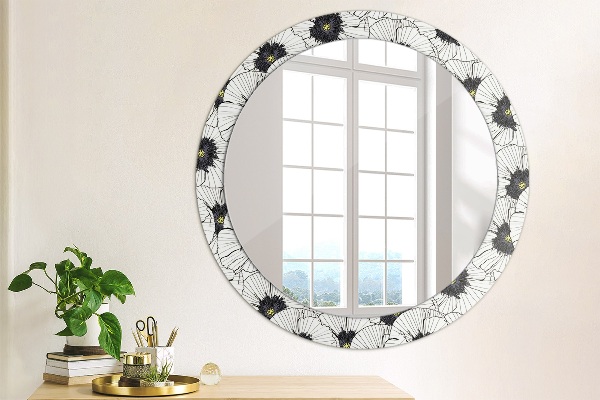 Ronde spiegel met decoratie Lineaire bloemensamenstelling
