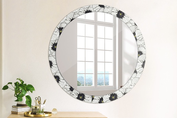 Ronde spiegel met decoratie Lineaire bloemensamenstelling