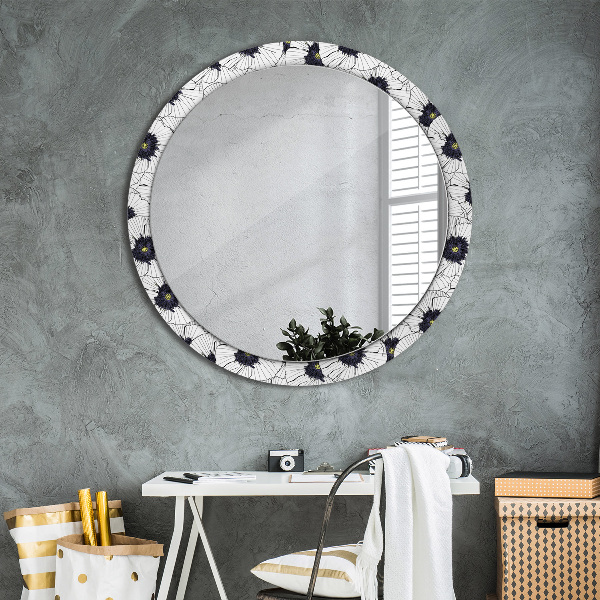 Ronde spiegel met decoratie Lineaire bloemensamenstelling