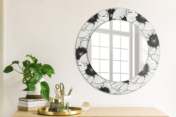 Ronde spiegel met decoratie Lineaire bloemensamenstelling