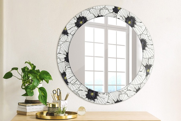 Ronde spiegel met decoratie Lineaire bloemensamenstelling