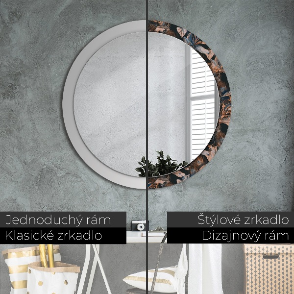Ronde wandspiegel met print Donkere tropische bladeren
