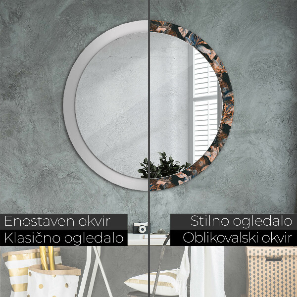 Ronde wandspiegel met print Donkere tropische bladeren