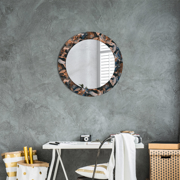 Ronde wandspiegel met print Donkere tropische bladeren