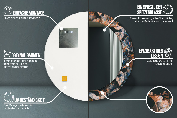 Ronde wandspiegel met print Donkere tropische bladeren