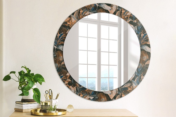 Ronde wandspiegel met print Donkere tropische bladeren