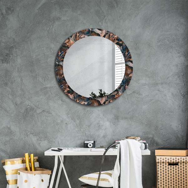 Ronde wandspiegel met print Donkere tropische bladeren
