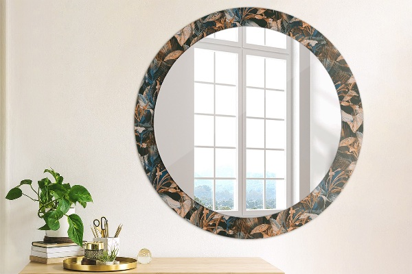 Ronde wandspiegel met print Donkere tropische bladeren