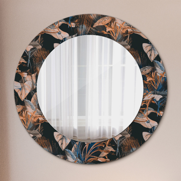 Ronde wandspiegel met print Donkere tropische bladeren