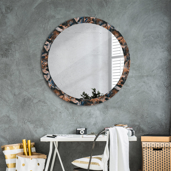 Ronde wandspiegel met print Donkere tropische bladeren