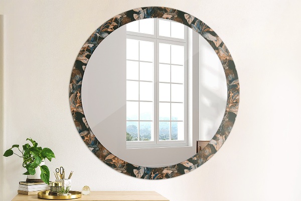Ronde wandspiegel met print Donkere tropische bladeren