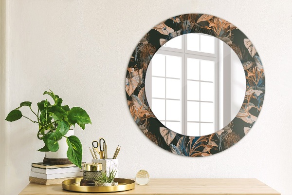 Ronde wandspiegel met print Donkere tropische bladeren