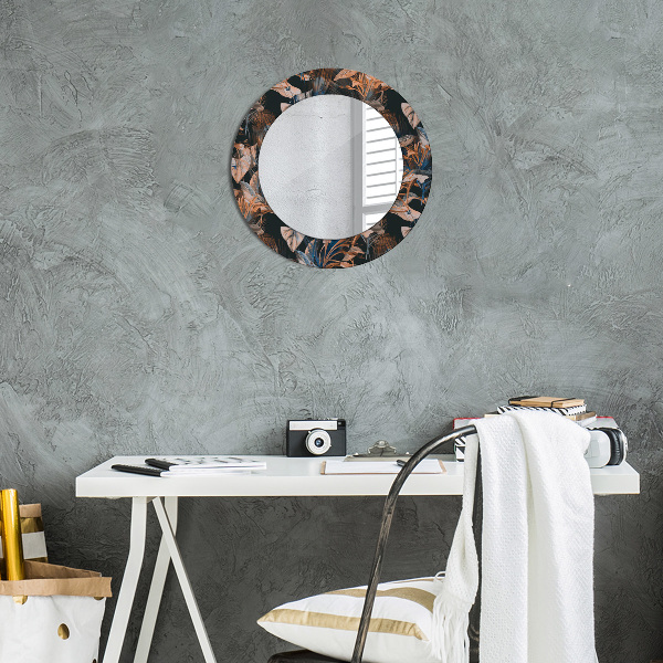 Ronde wandspiegel met print Donkere tropische bladeren