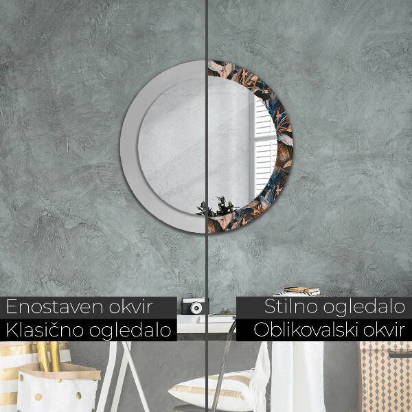 Ronde wandspiegel met print Donkere tropische bladeren