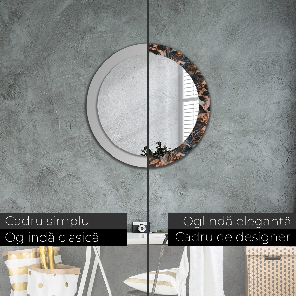 Ronde wandspiegel met print Donkere tropische bladeren