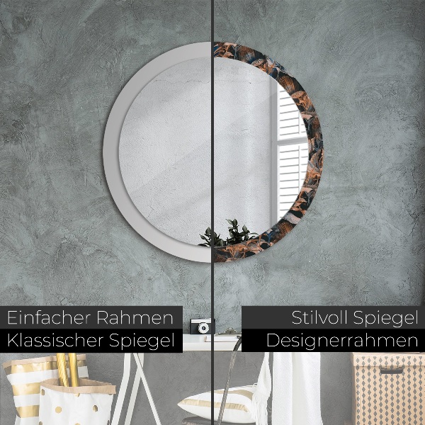 Ronde wandspiegel met print Donkere tropische bladeren