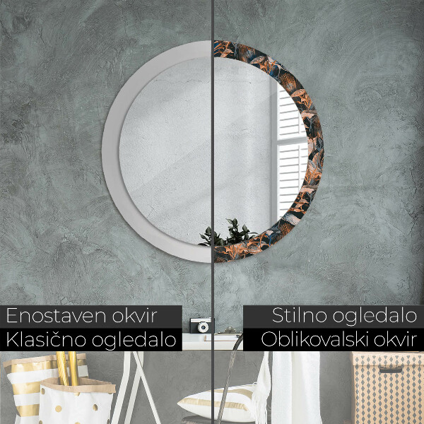 Ronde wandspiegel met print Donkere tropische bladeren