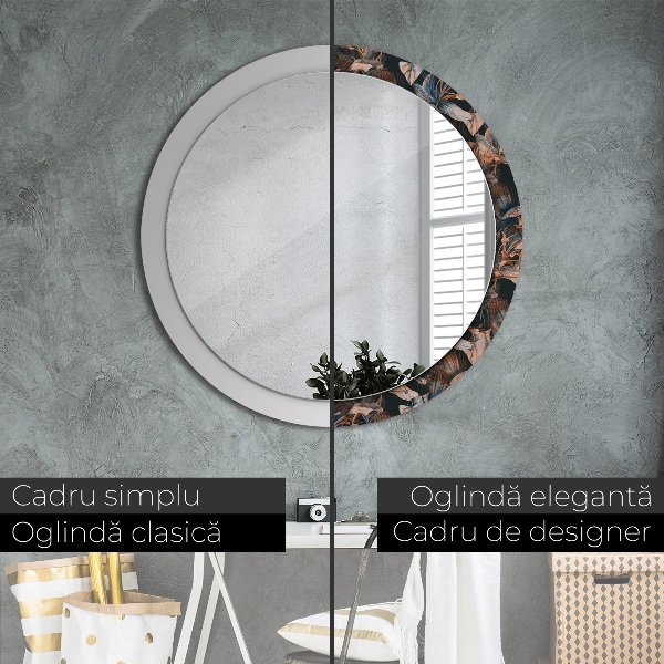 Ronde wandspiegel met print Donkere tropische bladeren