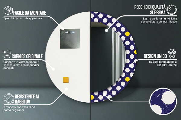 Ronde wandspiegel met print Retro stippen