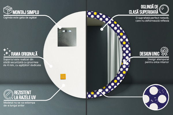 Ronde wandspiegel met print Retro stippen