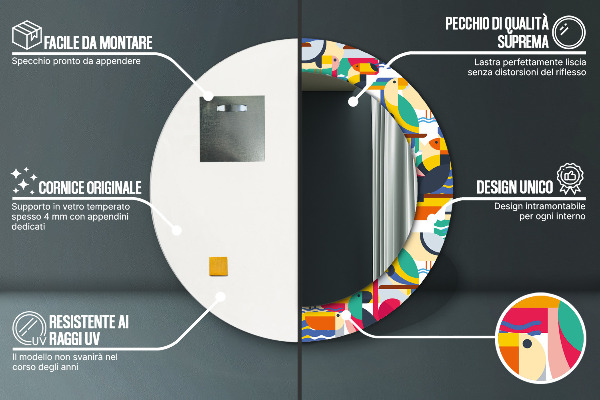 Bedrukte ronde spiegel Geometrische tropische vogels