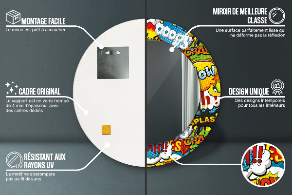 Ronde wandspiegel met print Patroon in stripboekstijl