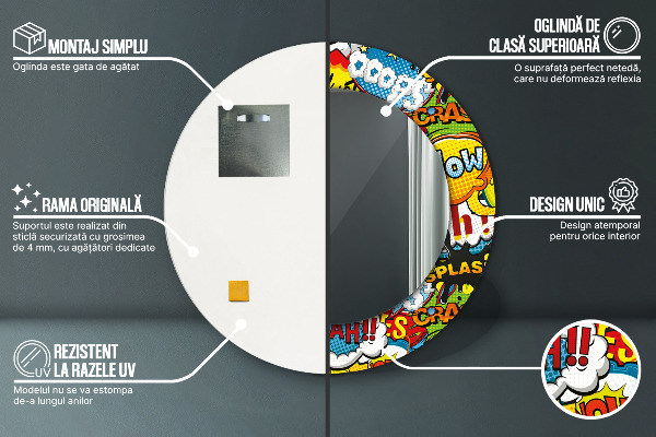 Ronde wandspiegel met print Patroon in stripboekstijl