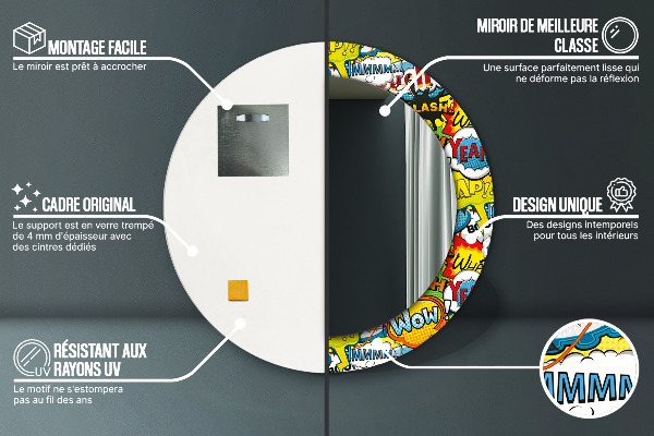 Ronde wandspiegel met print Patroon in stripboekstijl