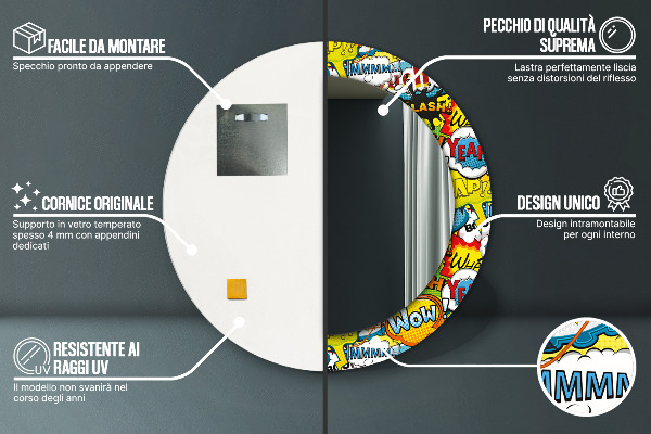 Ronde wandspiegel met print Patroon in stripboekstijl