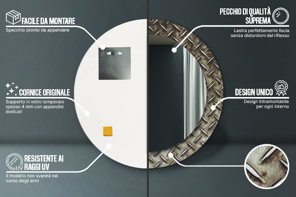Ronde spiegel met decoratie Stalen textuur