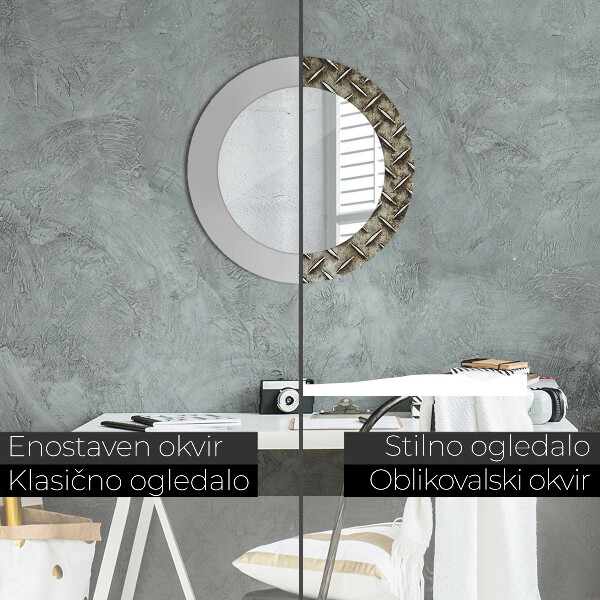 Ronde spiegel met decoratie Stalen textuur