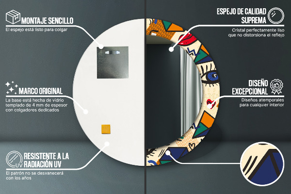 Bedrukte ronde spiegel Pop-art stijl