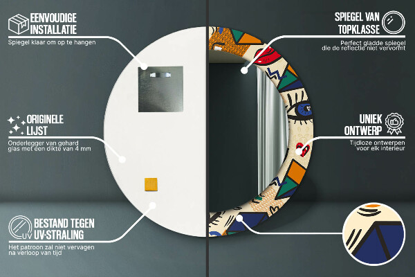 Bedrukte ronde spiegel Pop-art stijl
