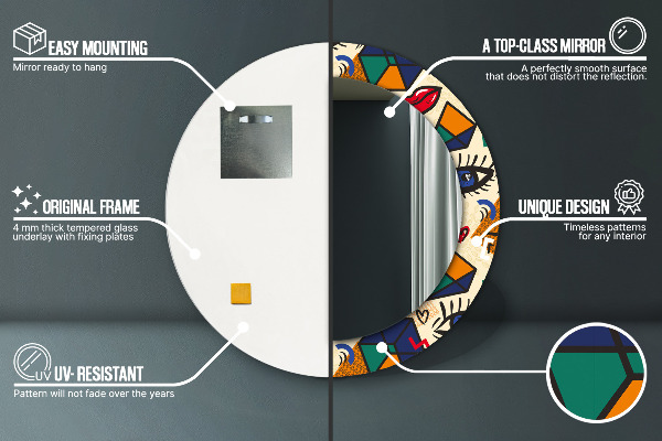 Bedrukte ronde spiegel Pop-art stijl