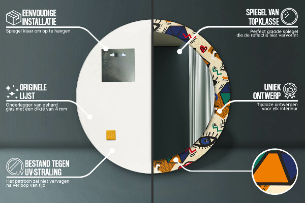 Bedrukte ronde spiegel Pop-art stijl