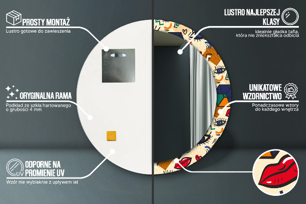 Bedrukte ronde spiegel Pop-art stijl