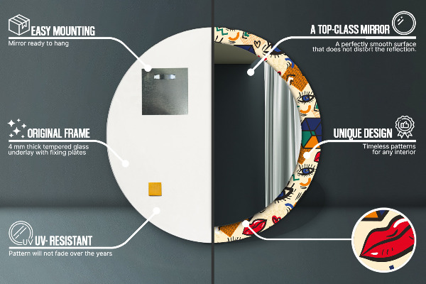 Bedrukte ronde spiegel Pop-art stijl