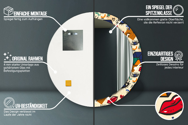 Bedrukte ronde spiegel Pop-art stijl