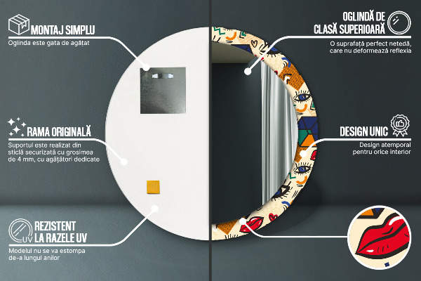 Bedrukte ronde spiegel Pop-art stijl