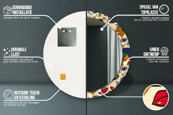 Bedrukte ronde spiegel Pop-art stijl