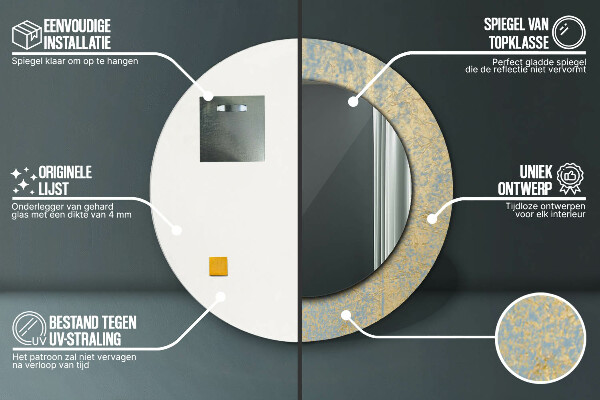 Ronde spiegel met bedrukte lijst Goudfolie textuur