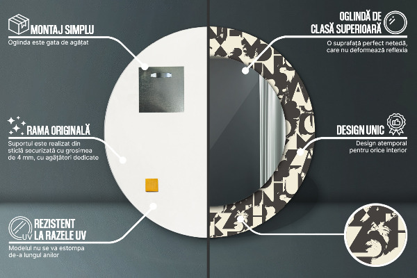 Ronde spiegel met decoratie Abstracte typografie