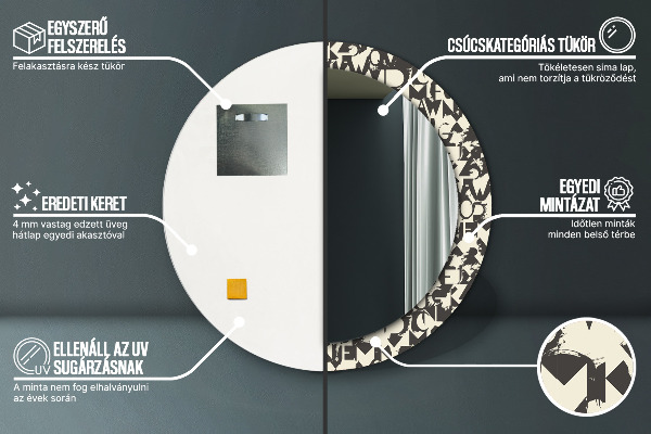 Ronde spiegel met decoratie Abstracte typografie