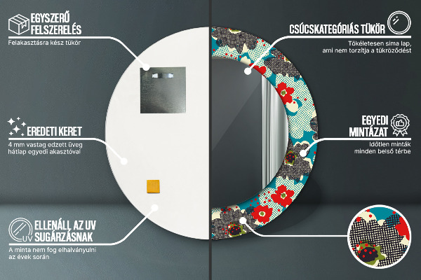 Ronde spiegel met decoratie Retro bloemenpatroon