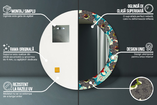 Ronde spiegel met decoratie Retro bloemenpatroon