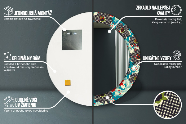 Ronde spiegel met decoratie Retro bloemenpatroon