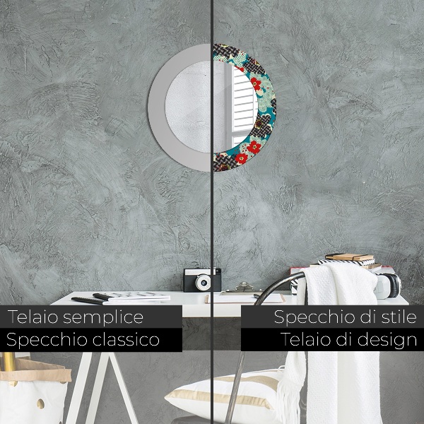 Ronde spiegel met decoratie Retro bloemenpatroon