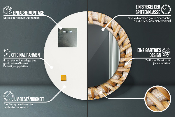 Ronde wandspiegel met print Natuurlijke vlecht